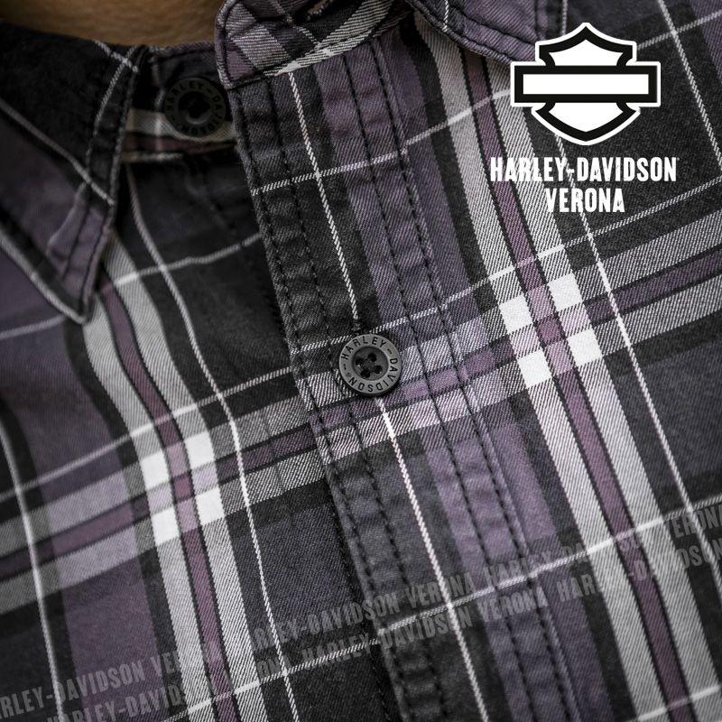 Harley-Davidson Camicia Bambino In Flanella A Maniche Corte – Grigio, Modello Bar & Shield (100% Cotone)
