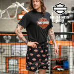Pigiama da uomo Harley-Davidson® Shorts Bar & Shield Orange on Black - immagine 4