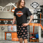 Pigiama da uomo Harley-Davidson® Shorts Bar & Shield Orange on Black - immagine 5