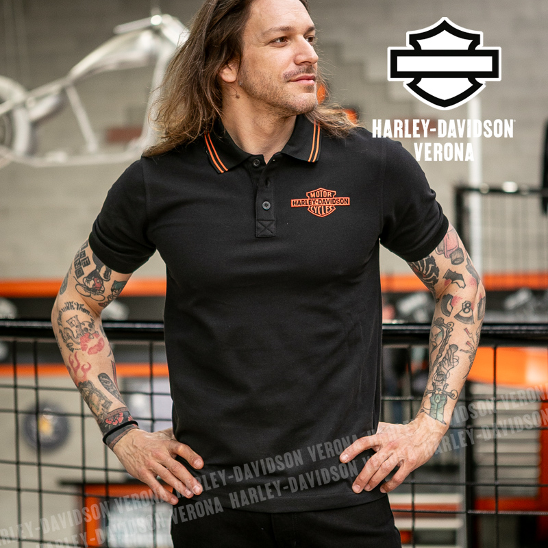 Polo Harley-Davidson® Bar & Shield Orange on Black