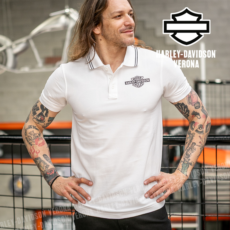 Polo Harley-Davidson® Bar & Shield Black on White