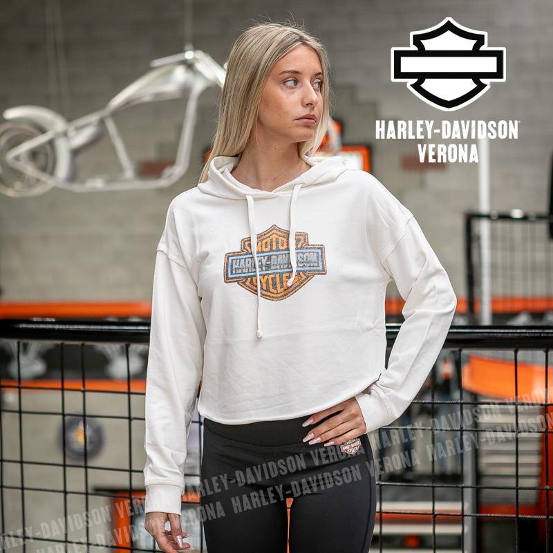 Felpa da donna Harley-Davidson® Chrome Evo Bar & Shield Cropped Off-White