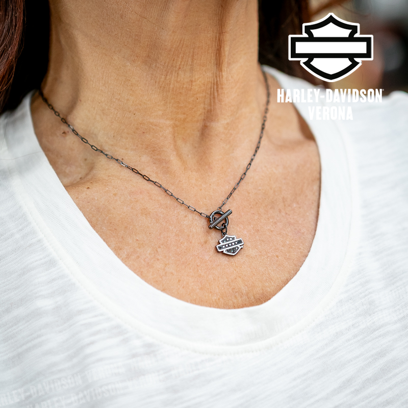 Collana Harley-Davidson® B&S Silver and Black Jet Zirconia