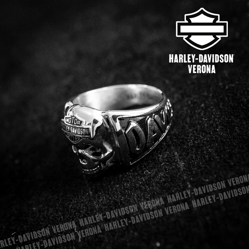 Chevalière Skull Harley-Davidson En Acier Inoxydable - Style Biker Rock, Neuf Avec étiquettes