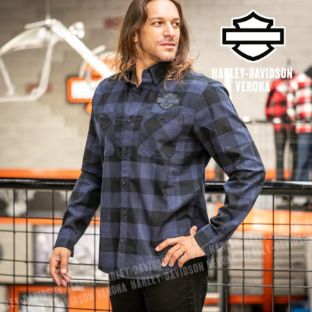 Camicia a maniche lunghe Harley-Davidson® Buffalo Check Flanel – Mood Indigo/Harley Black