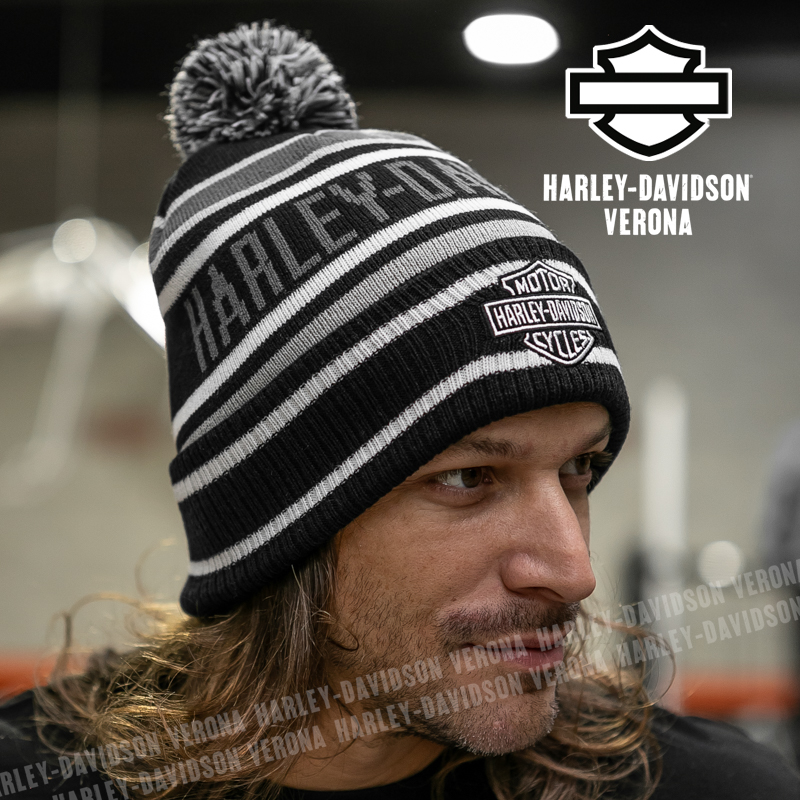 Berretto Harley-Davidson® Stripe Pom Beanie - Black/Gray