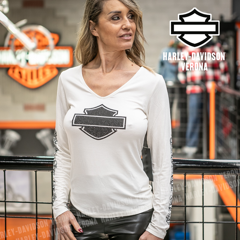 Maglia Harley Davidson® Bling Chrome and Roses - Cloud Dancer