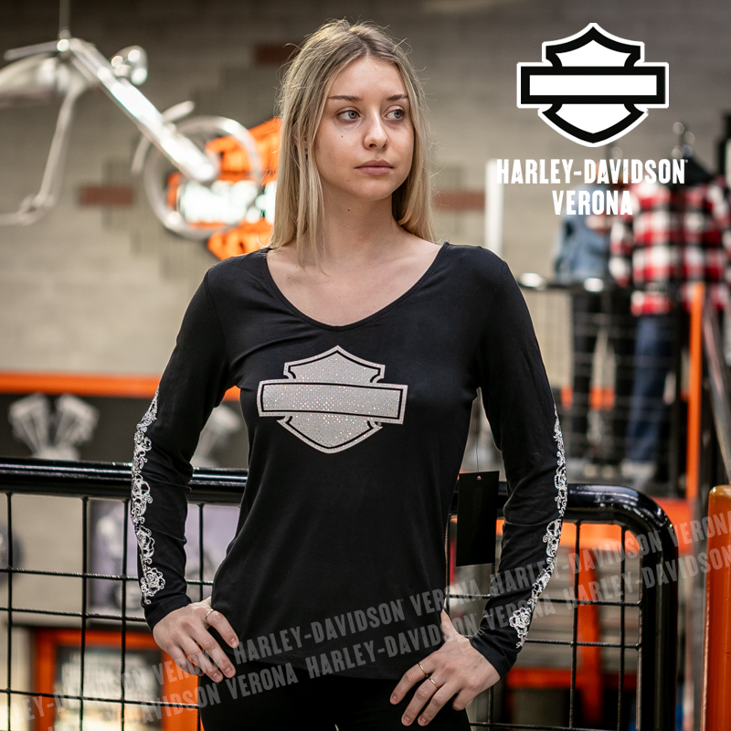Maglia Harley Davidson® Bling Chrome and Roses – Harley Black