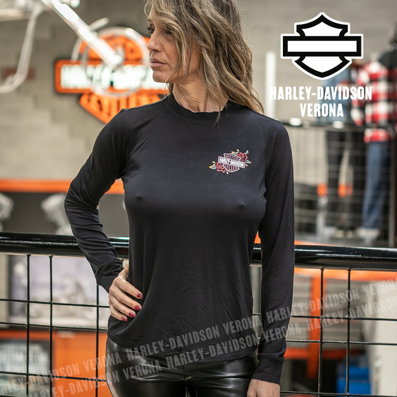 Maglia a maniche lunghe Harley-Davidson® Serpent Rose Bling - Harley Black