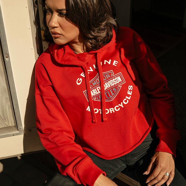 Felpa con cappuccio Harley-Davidson® Essential Raw-Edge - Hot Rod Red