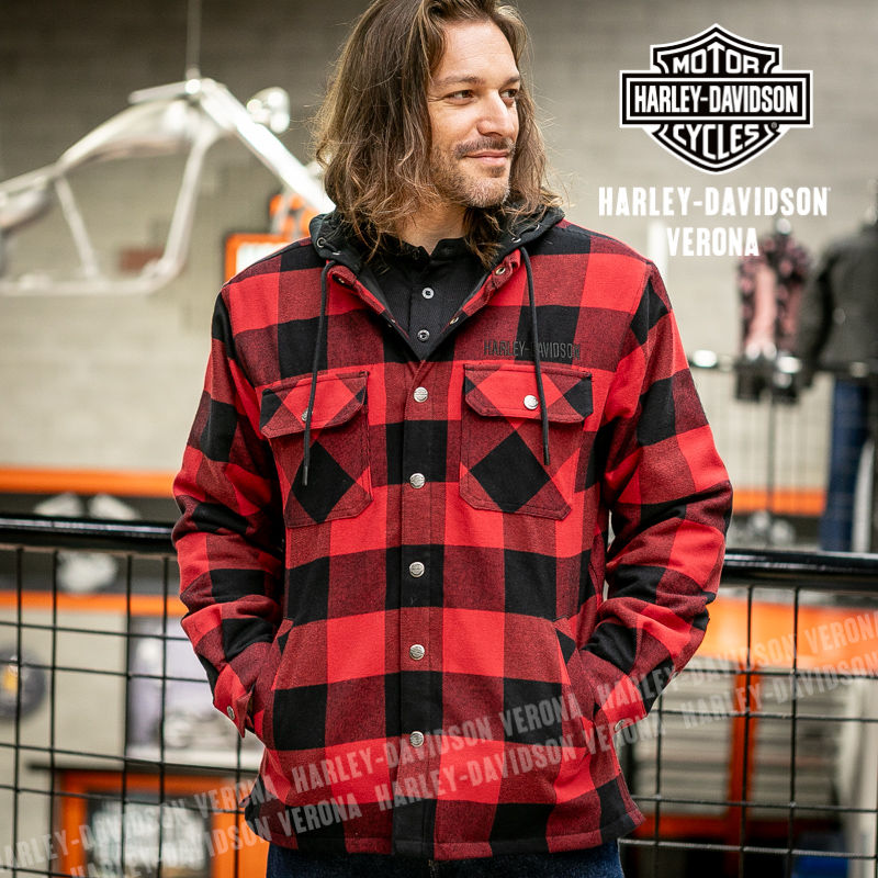Giacca-camicia con cappuccio Harley-Davidson® Traveler- Deep Red & Harley Black
